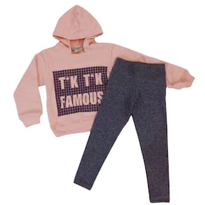 Conjunto moleton infantil fem capuz Vrasalon rosa/cinza