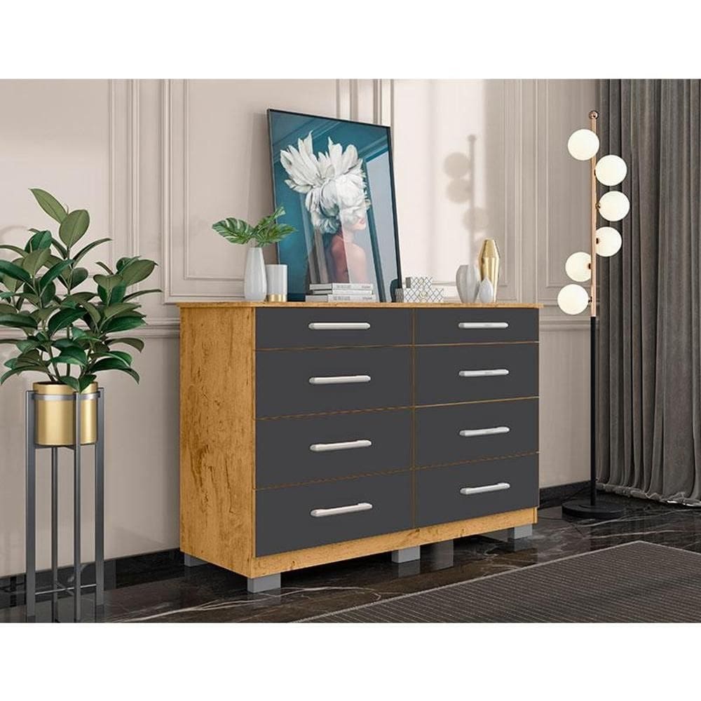 Cômoda 8 Gavetas Ambiente 8050 Freijó Carbono - Araplac