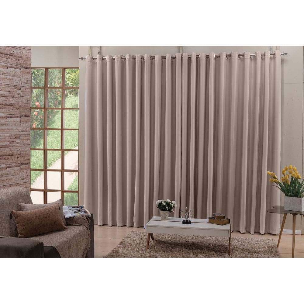 Cortina Blackout Tecido Bege 6,00x2,50 Ilhós Cromado