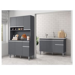 Balcão de Pia Tatiane 120 cm e Armário Cozinha Kit Márcia Ambiente Cinza Fosco - AJL