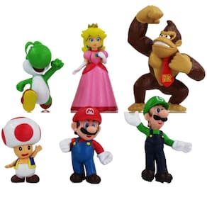 Super mario kit 6 bonecos coleção bros luigi yoshi princesa