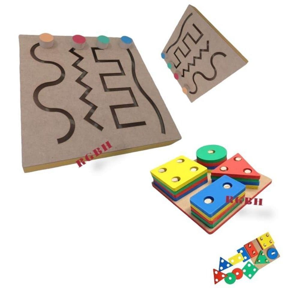 Kit brinquedo pedagógico educativo em madeira tabuleiro