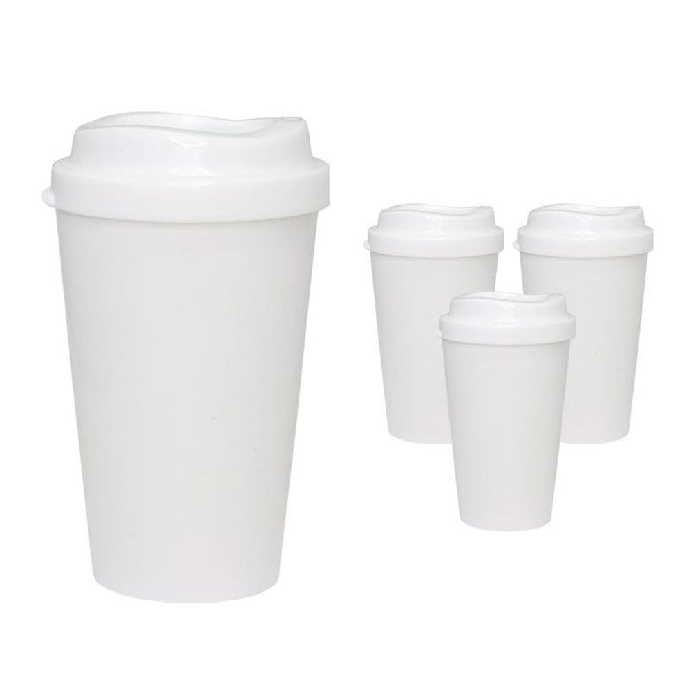 Kit 4 copos mug branco 320ml plástico premium