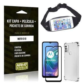 Kit moto g10 pochete+capinha anti impacto+película vidro 3d