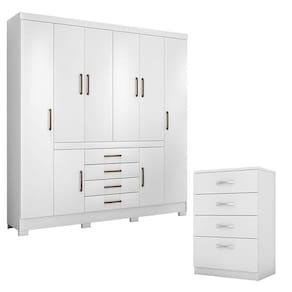 Cômoda Astral e Guarda Roupa Casal New Realce Branco - Demóbile