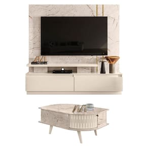 Estante Home Theater New Apolo com Mesa de Centro Indianápolis Calacata Off White – Madetec