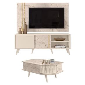 Rack Bancada e Painel para TV Cronos com Mesa de Centro Indianápolis Calacata Off White – Madetec