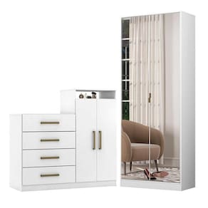 Cômoda Sapateira Áurea e Armário Multiuso Grife Branco – Demóbile