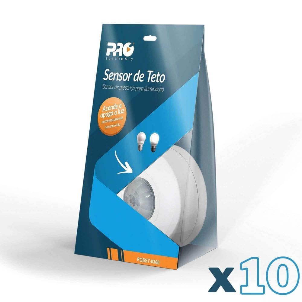 Kit 10X Sensor De Presença Sobrepor Teto 360 Graus Pqsst0360