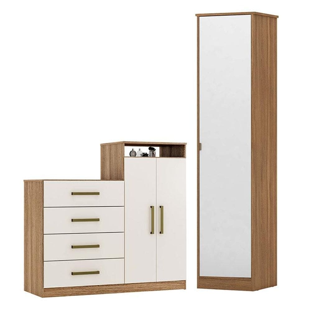 Cômoda Sapateira Áurea e Armário Multiuso Reflex 2 Amêndola Touch Off White – Demóbile