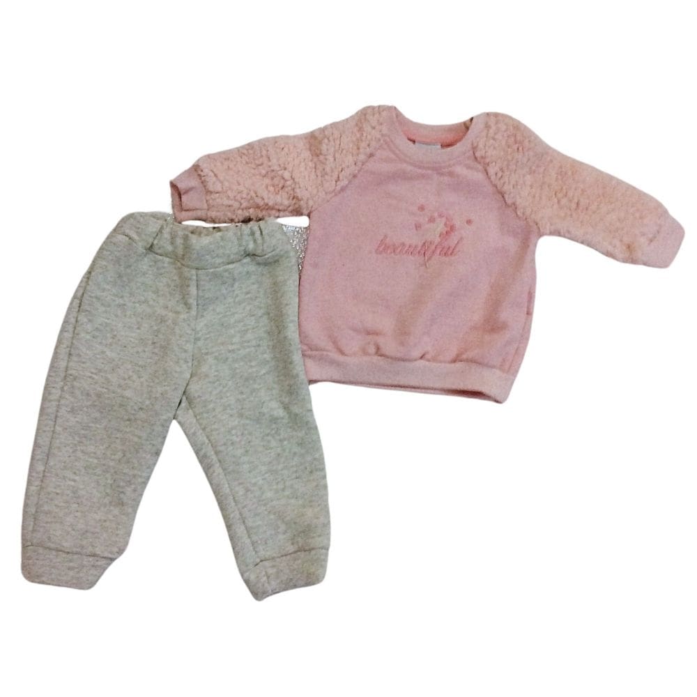 Conjunto moleton infantil fem Miniclo rosa/cinza