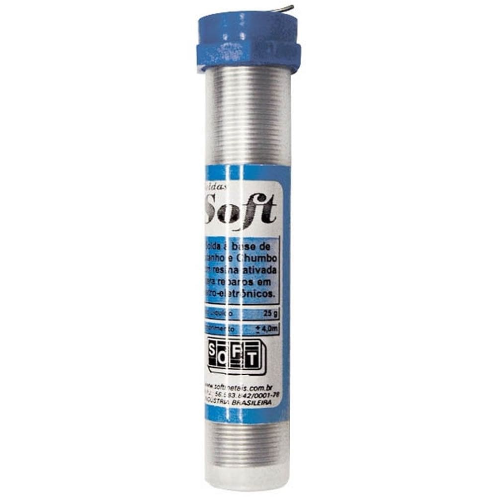 Tubo de solda estanho 4mt soft metais 25gr 1mm tubete azul