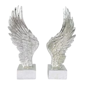 Escultura Asa De Anjo Decorativa Prata 25X11X6Cm Kit 2Pc