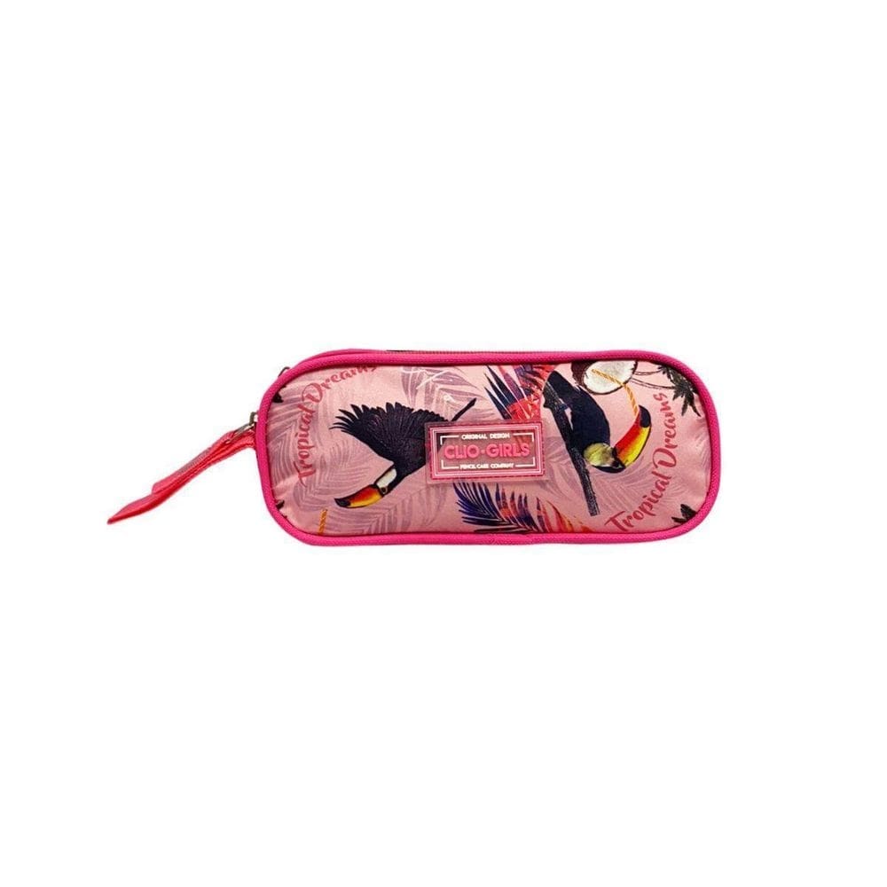 Estojo Duplo Clio Style Linda Estampa Tropical Tucano Rosa