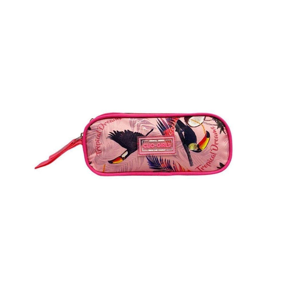 Estojo Duplo Clio Style Linda Estampa Tropical Tucano Rosa