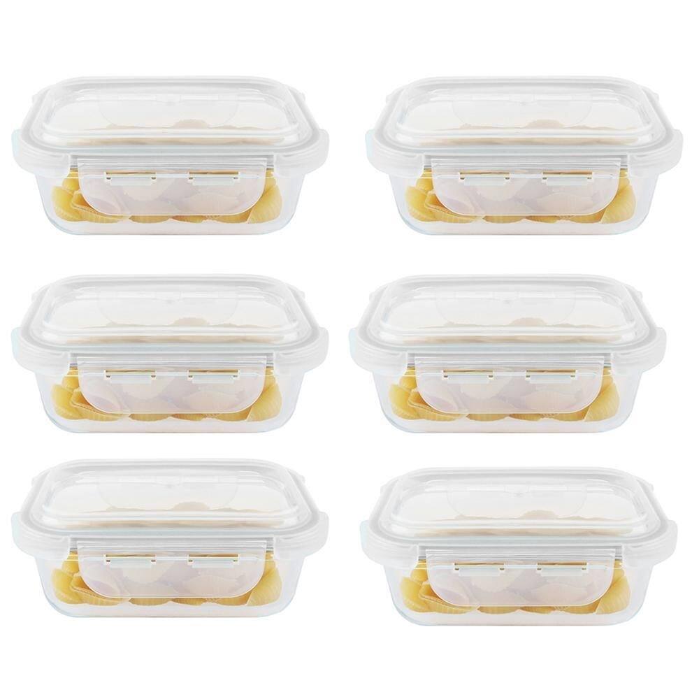Kit 6 potes hermético vidro marmita micro-ondas 640ml
