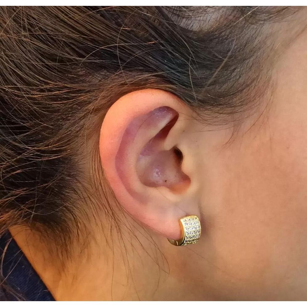 Brinco Argola Quadrada Com Micro Zircônias Banhado Ouro 18 K