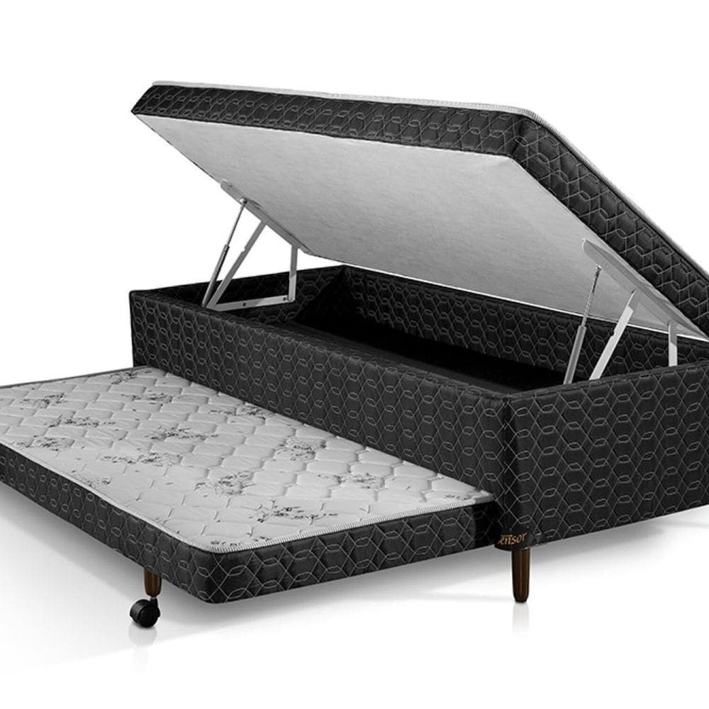 Cama Box Solteiro 3 em 1 Elite Teen Branco e Preto