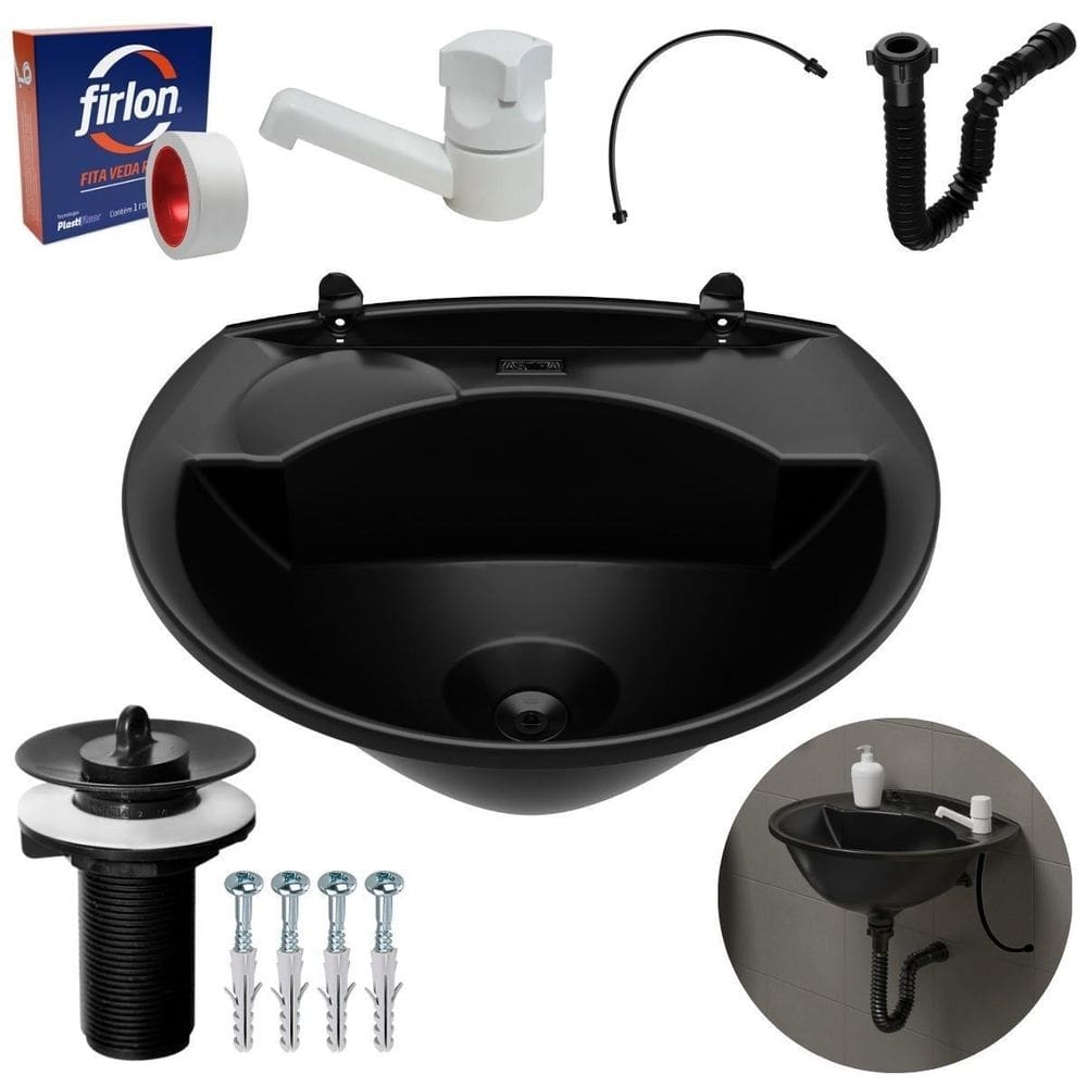 Pia lavatório banheiro 4l + torneira branca + sifão