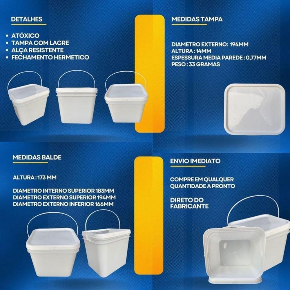 Balde retangular 3.6l para doce - 20 pçs