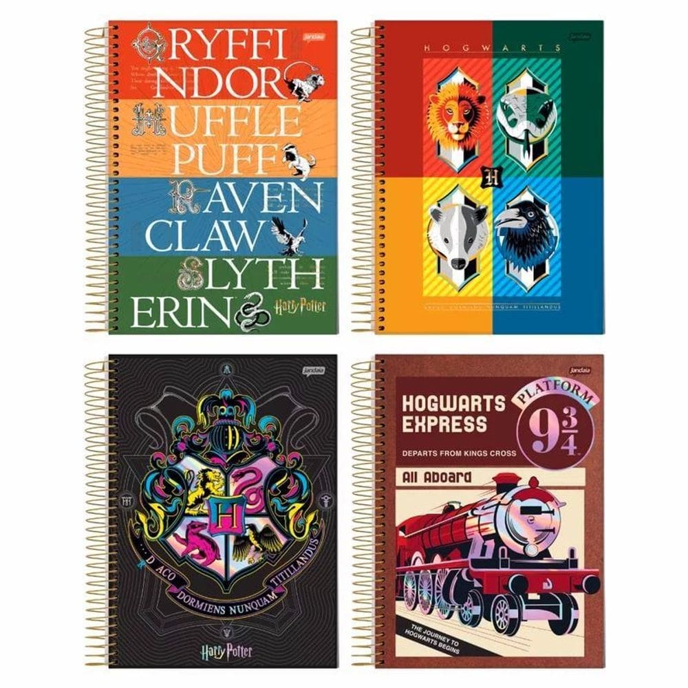 Kit 4 cadernos harry potter arame capa dura com adesivo