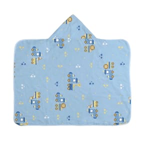 TOALHA DE BANHO COM CAPUZ COM FORRO BERCINHO 70CM x 90CM TRENZINHO AZUL