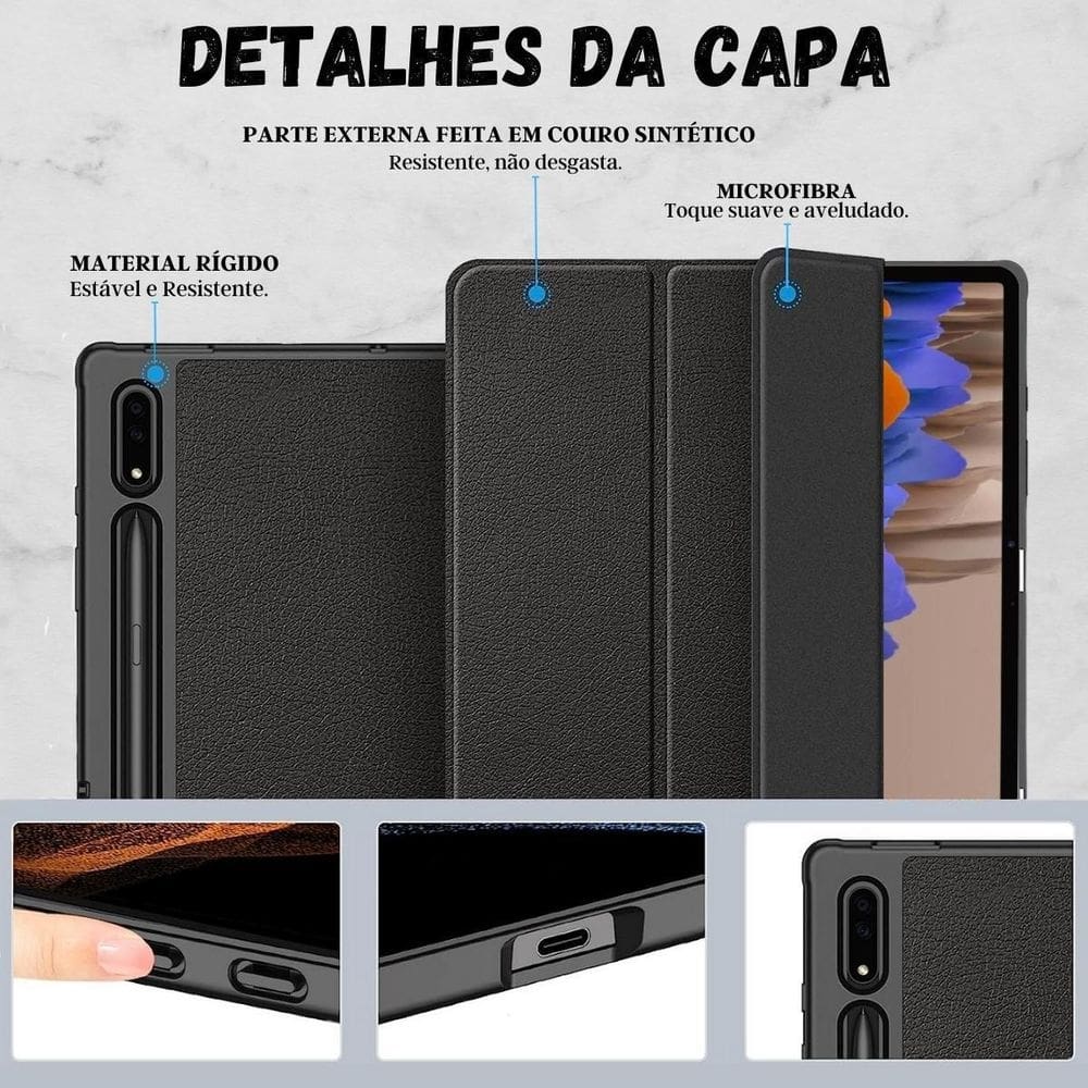 Capinha tpu auto sleep slot caneta para galaxy tab s7+ t796