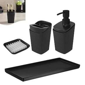 Kit Dispenser Porta Escova Creme Dental Saboneteira Com Bandeja Banheiro New Square Preto - 99010/2008 Coza