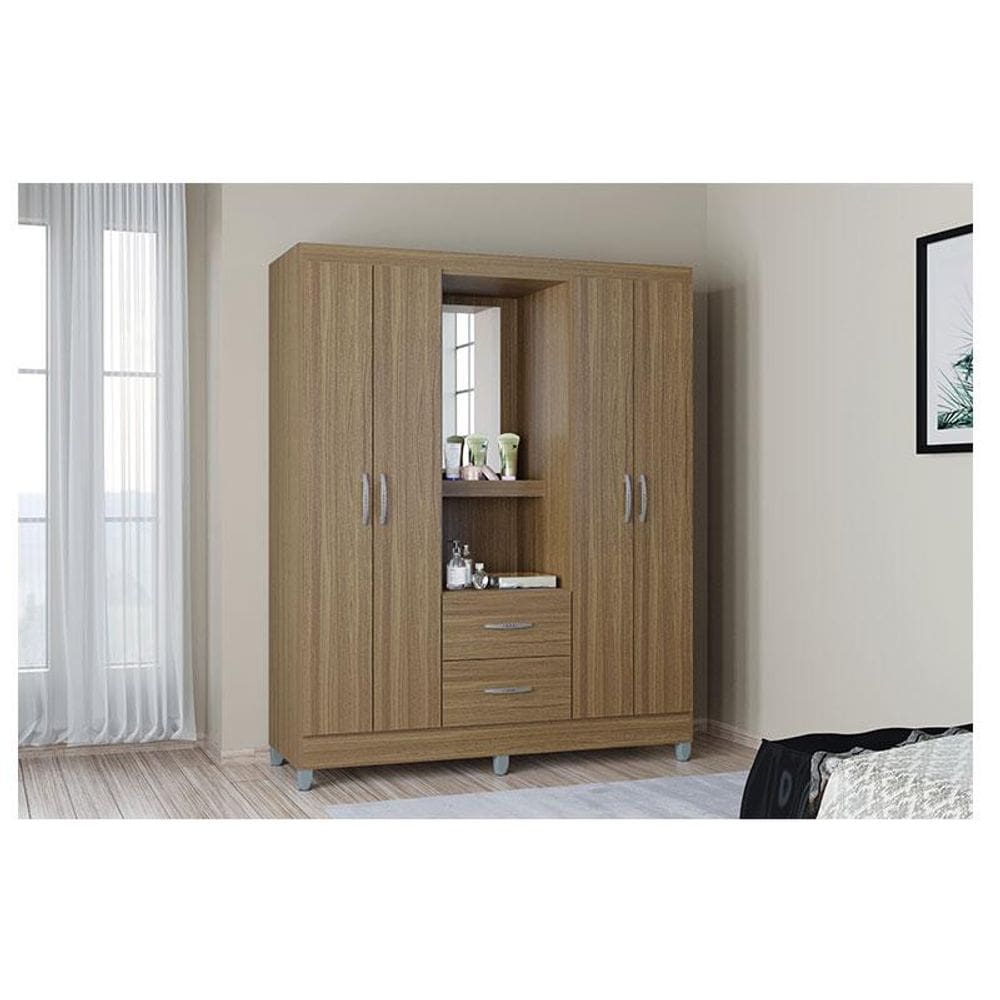 Guarda Roupa Solteiro Ambiente Cordoba 4 Portas Castanho – Poquema