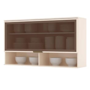 Armário Aéreo 1 Porta Basculante de Vidro 120 cm Évelin Off White – Henn