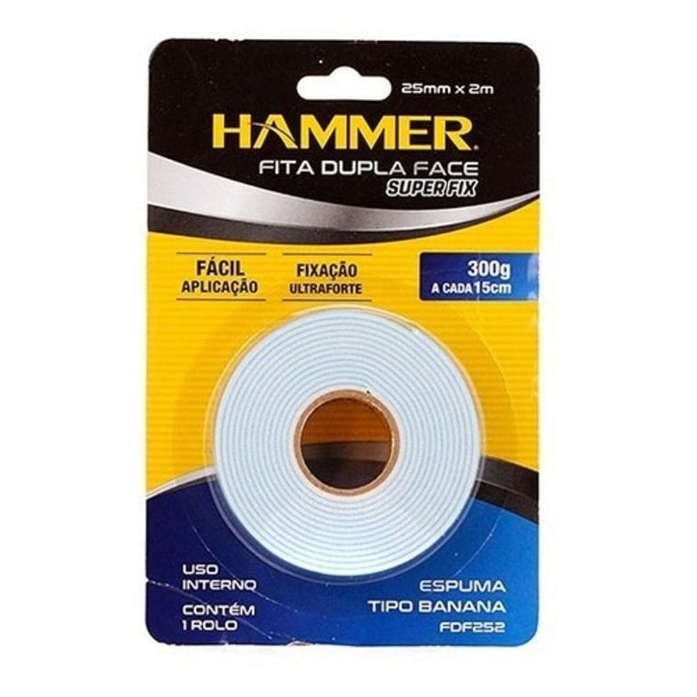 Fita dupla face espuma tipo banana 25mm x 2m fdf252 hammer