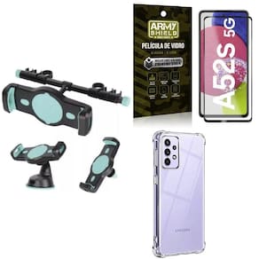 Capa samsung a52s + suporte veicular 3 em 1 + película 3d