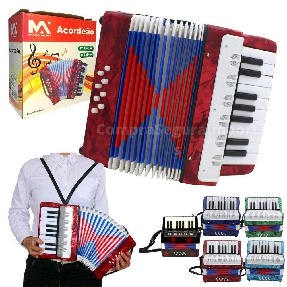 Acordeon sanfona gaita infantil 8 baixos 17 teclas brinquedo