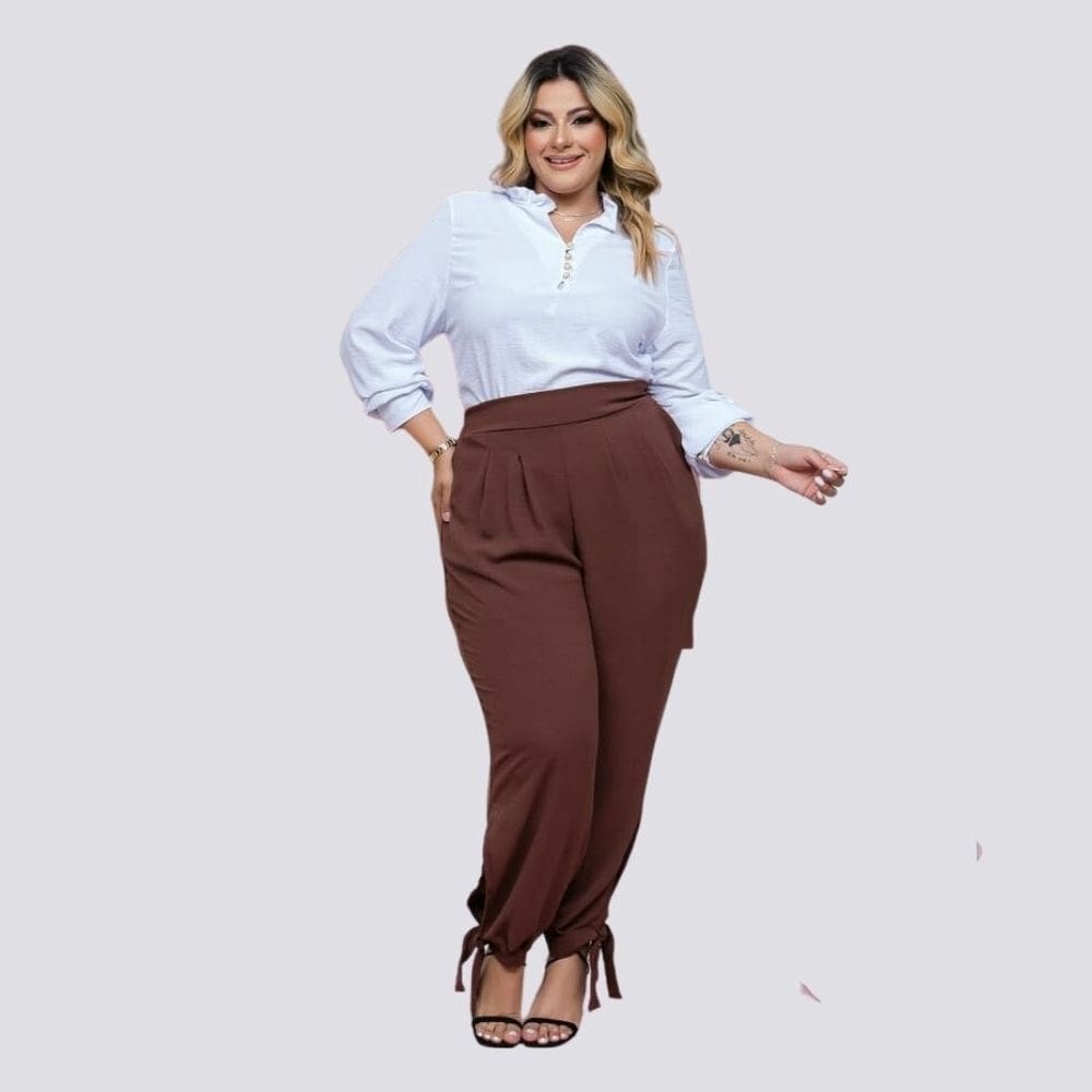 Conjunto Plus Size Feminino Blusa Social e Calça Reta 0339