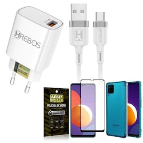 Capa samsung m12 + carregador turbo hs183 + pelicula 3d