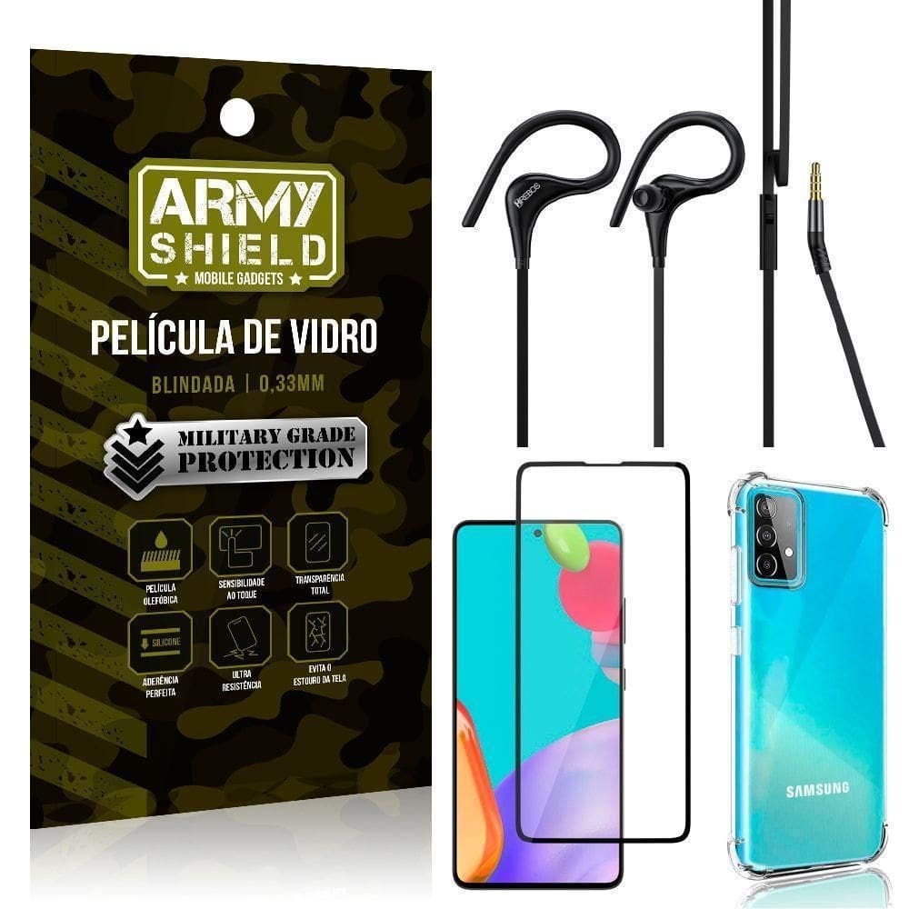 Capinha samsung a52 a52s + fone sport hs92 + pelicula 3d