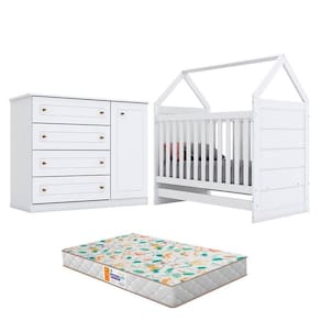 Berço Montessoriano e Cômoda Infantil Americano Branco com Colchão Gazin – Henn