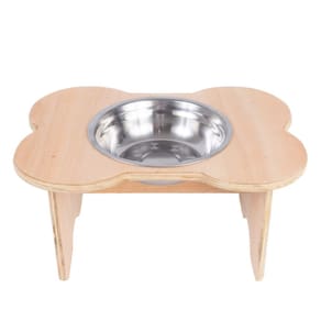 Comedouro Pet Elevado Em Madeira Inox Formato Osso Cachorro