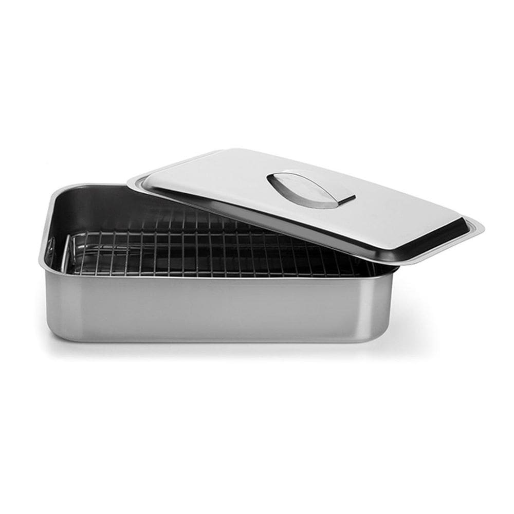Assadeira multiuso com tampa e grelha em inox cozinha forma
