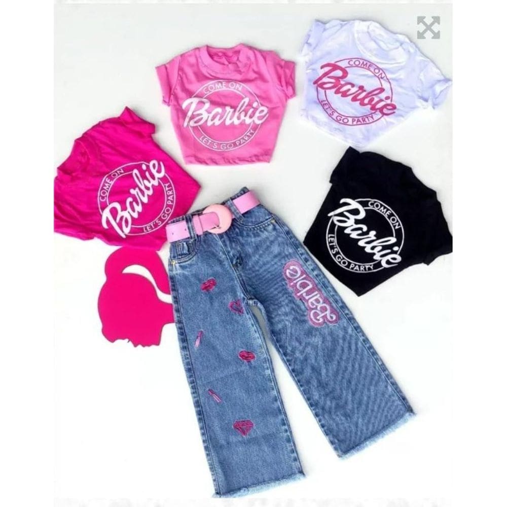 Calça jeans  bordada - modinha menina