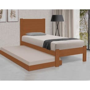 Cama Lara Solteiro em Madeira com Auxiliar Castanho - Atraente