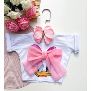 Blusa cropped infantil menina - Personagens Stitch - Minnie