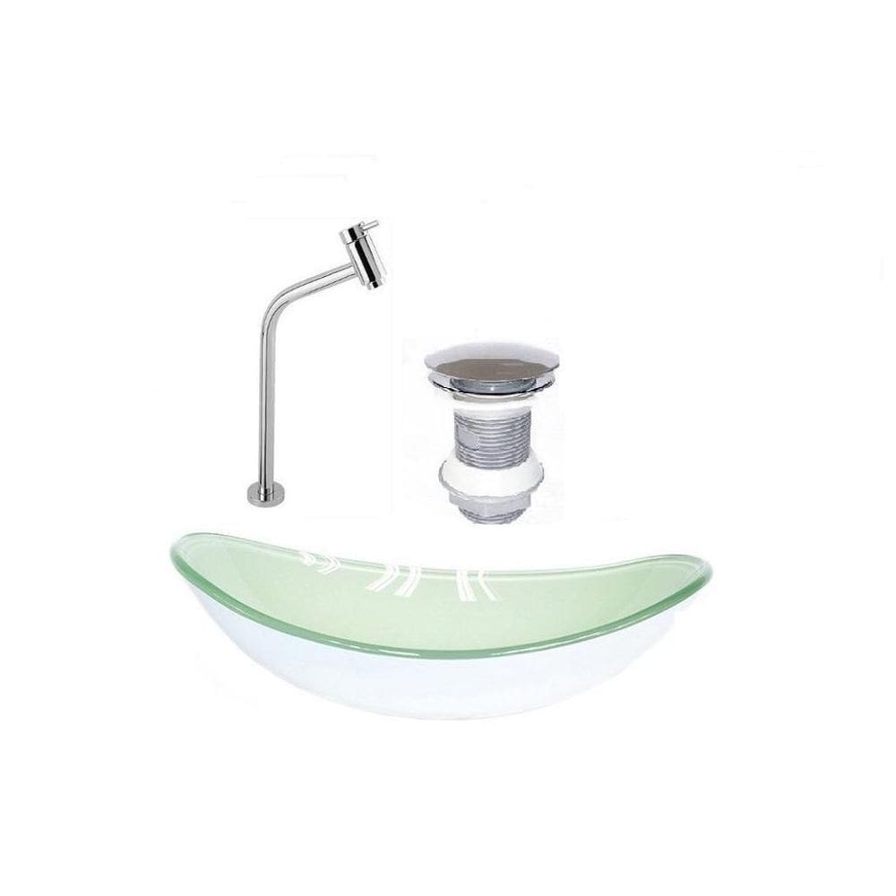 Cuba de vidro oval 55cm branca + valvula click + torneira