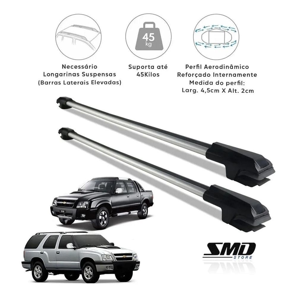 Rack travessa teto gm s10 cab. dupla e blazer 1995 a 2012 prata especifico