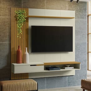 Painel para TV Até 65 Polegadas Decor Frizz 1 Gaveta Off White/Cedro - Olivar Móveis