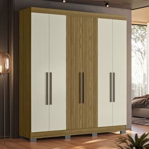 Guarda-Roupa Casal Dakota 6 Portas 2 Gavetas Freijo/Off White - Olivar Móveis