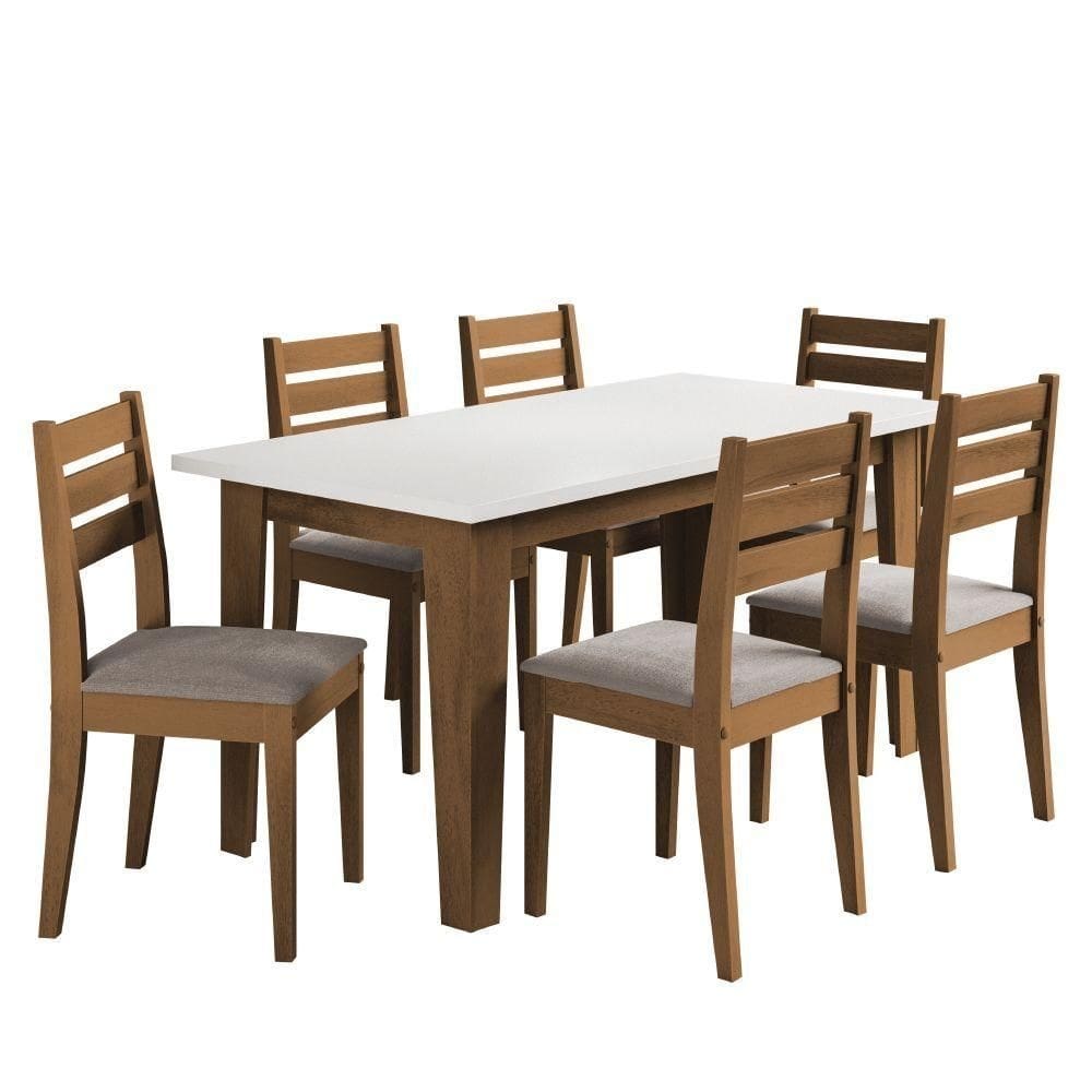 Conjunto Sala De Jantar Mesa Miami 1,60m 6 Cadeiras Dakar Cedro / Off White / Mascavo Dobuê Cedro/off