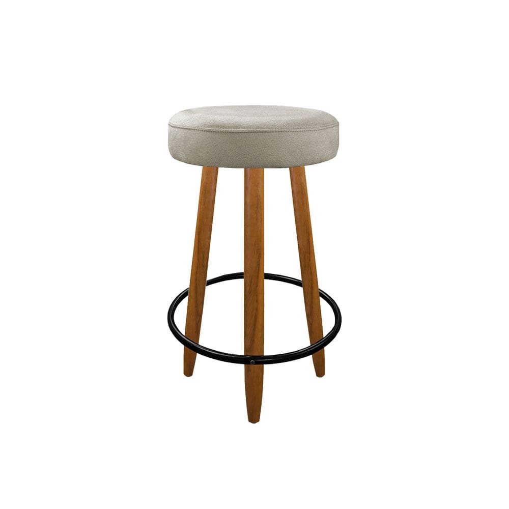 Banqueta 60cm Madeira Aço Com 3 Pés Cozinha Balcão Bar Bege