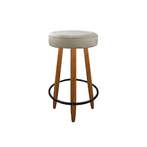 Banqueta 60cm Madeira Aço Com 3 Pés Cozinha Balcão Bar Bege