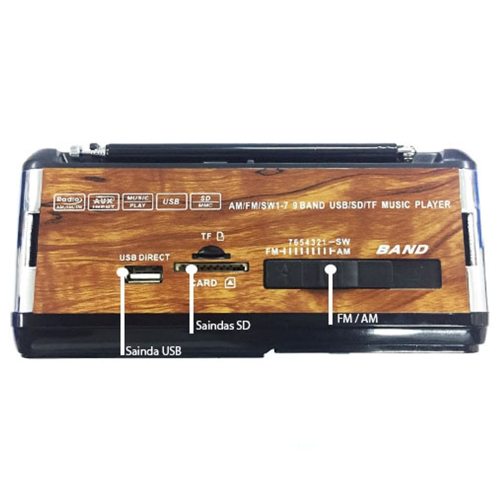 Rádio am fm retro sd/tf/usb le-613 marrom amadeirado wood